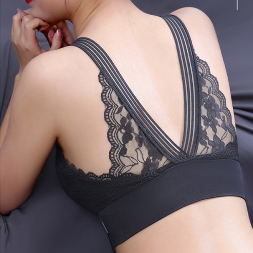 Beautiful Back Lace Sports Thin Mold Cup Women Bra - Black |image