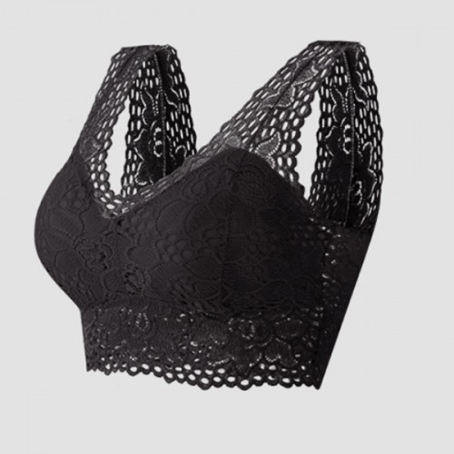 Bralette Lace Hollow Out Seamless Solid Women Lingerie Bra - Black |image