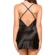 Cross Strap Lingerie Patchwork Nightdress Scalloped Satin Nightwear - Black |image
