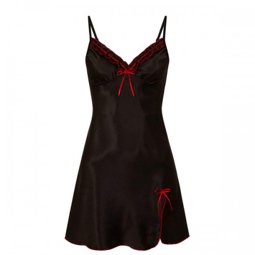 Soft Nightgown Lingerie Back Strap V Neck Women Nightwear - Black |image