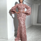 Elegant Sequined Big Swing Flare Bell Sleeve Women Party Dress - Pink |image