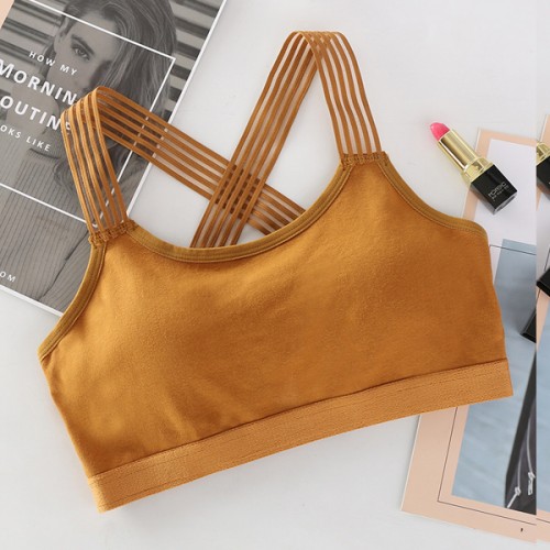 Cross Straps Push Up Padded Yoga Running Vest Top Sports Bra - Brown |image