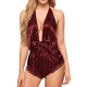 Baby Doll One Piece Halter Jumpsuit Short Nightwear Bodysuit - Red |image