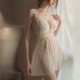 Spaghetti Lace Back Slit Lingerie Nightgown Sleepwear - Cream