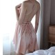V Neck Sleeveless Spaghetti Straps Lace Trim Nightgown - Pink |image