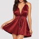 Beauty Back Silk Deep V Tie Knot Front Women Nightwear - Red