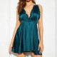 Beauty Back Silk Deep V Tie Knot Front Women Nightwear - Green