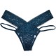 Comfortable Solid Lace Decor Thong Women Panties - Blue