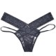 Comfortable Solid Lace Decor Thong Women Panties - Grey