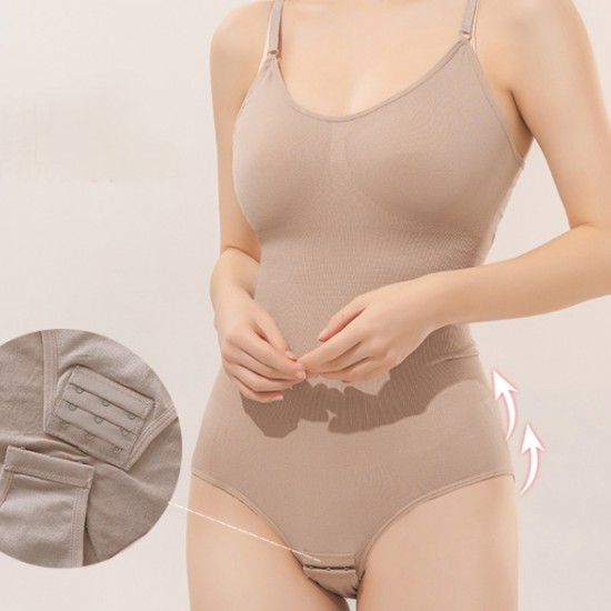 Solid Color Seamless Women Sliming Bodysuit - Cream |image
