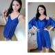 Mid Skirt Nightgown V Neck Lace Sling Women Nightdress - Blue |image