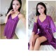 Mid Skirt Nightgown V Neck Lace Sling Women Nightdress - Purple |image