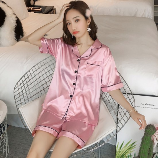 Show Image for Sweet Two Piece Short Sleeve Button Closure Nightwear - Pink Sweet Two Piece Short Sleeve Button Closure Nightwear - Pink |image