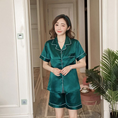 Sweet Two Piece Short Sleeve Button Closure Nightwear - Green |image