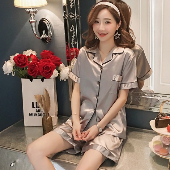 Show Image for Sweet Two Piece Short Sleeve Button Closure Nightwear - Grey Sweet Two Piece Short Sleeve Button Closure Nightwear - Grey |image