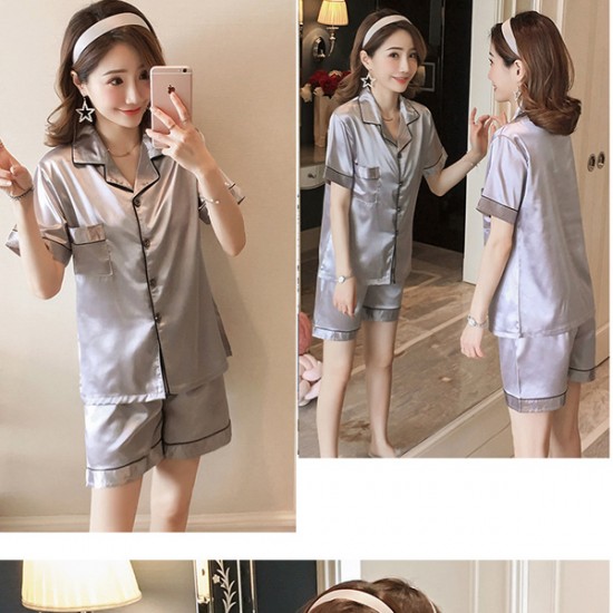 Show Image for Sweet Two Piece Short Sleeve Button Closure Nightwear - Grey Sweet Two Piece Short Sleeve Button Closure Nightwear - Grey |image
