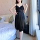 Plunge Neck Lace Detail Sleeveless Skirt Women Nightdress - Black |image