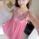 Luxury Shiny Silky Lace Round Neck Swing Skirt Nightwear - Pink |image