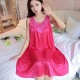 Luxury Shiny Silky Lace Round Neck Swing Skirt Nightwear - Deep Pink