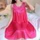 Luxury Shiny Silky Lace Round Neck Swing Skirt Nightwear - Deep Pink |image