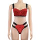 Two Pieces Bralette Floral Sleepwear Lace Bra and Panty Set - Red |image
