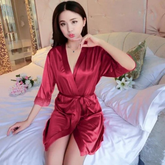Show Image for Elegant Oily Ribbon Knot Waist Women Nightwear Lingerie - Red Elegant Oily Ribbon Knot Waist Women Nightwear Lingerie - Red |image