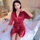 Elegant Oily Ribbon Knot Waist Women Nightwear Lingerie - Red
