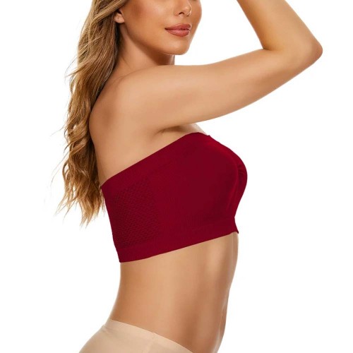 Breathable Strapless Wrapped Tube Top Lace Women Bra - Red |image