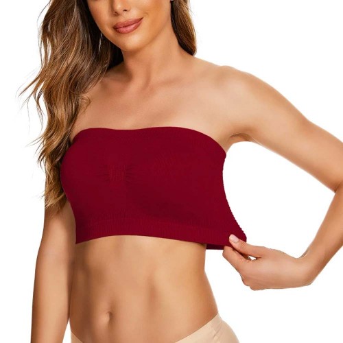 Breathable Strapless Wrapped Tube Top Lace Women Bra - Red |image