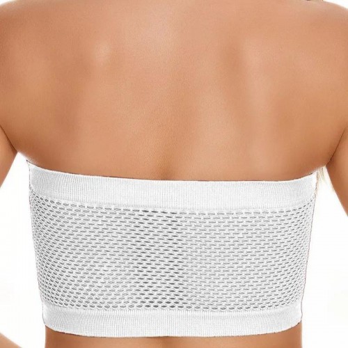 Breathable Strapless Wrapped Tube Top Lace Women Bra - White |image