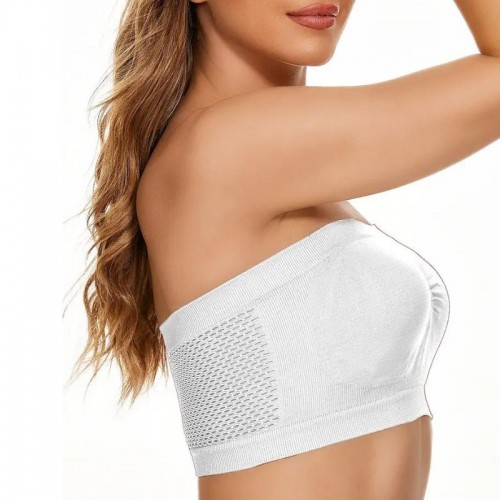 Breathable Strapless Wrapped Tube Top Lace Women Bra - White |image
