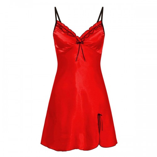 Soft Nightgown Lingerie Back Strap V Neck Women Nightwear - Red |image