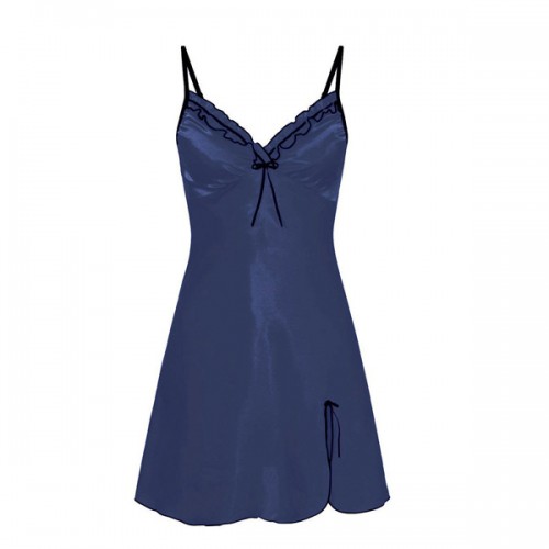 Soft Nightgown Lingerie Back Strap V Neck Women Nightwear - Blue |image