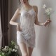 Transparent Mini Lace Floral Detail Shoulder Straps Bodysuit - White