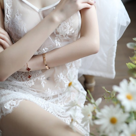 Transparent Mini Lace Floral Detail Shoulder Straps Bodysuit - White |image