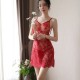 Transparent Mini Lace Floral Detail Shoulder Straps Bodysuit - Red |image