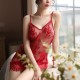 Transparent Mini Lace Floral Detail Shoulder Straps Bodysuit - Red |image