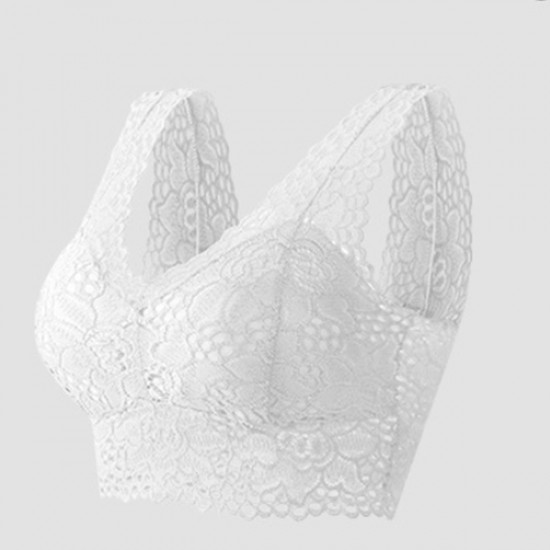 Bralette Lace Hollow Out Seamless Solid Women Lingerie Bra - White |image
