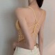 Vest Style Hollow Out Tank Top Mold Cup Lace Women Bra - Yellow |image