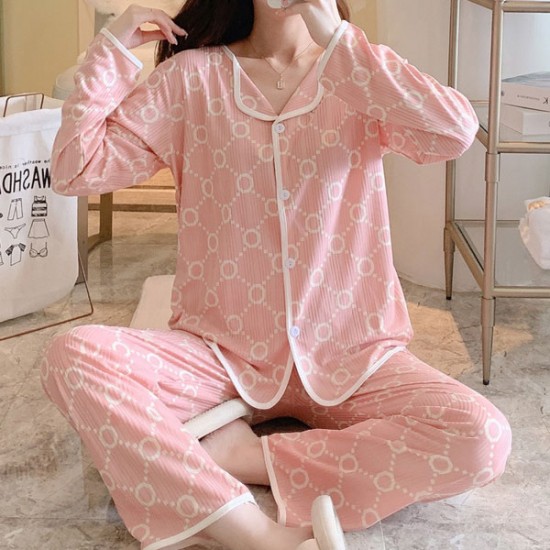 Show Image for Cardigan Long Sleeves Pajamas Shirt Lapel Collar Nightdress - Pink Cardigan Long Sleeves Pajamas Shirt Lapel Collar Nightdress - Pink |image