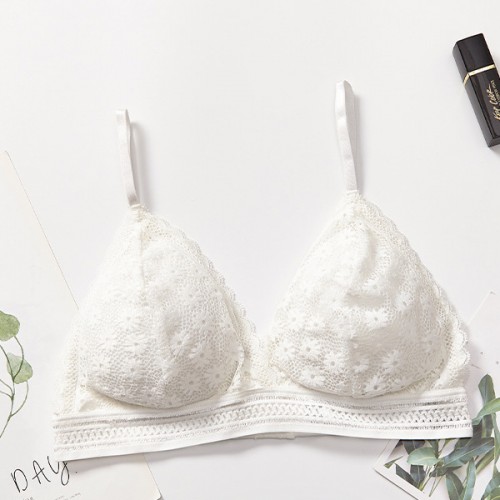 Comfortable Bralette Seamless Deep V Neck Triangle Lingerie Bra - White |image