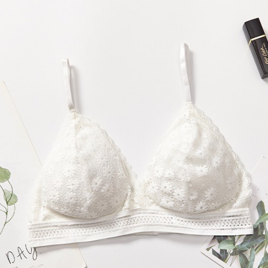 Comfortable Bralette Seamless Deep V Neck Triangle Lingerie Bra - White |image