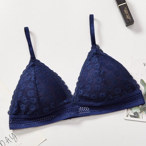 Comfortable Bralette Seamless Deep V Neck Triangle Lingerie Bra - Blue |image