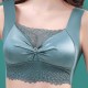 Solid Color Flower Lace Trackless Gathering Sports Unpadded Bra - Green |image