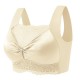 Solid Color Flower Lace Trackless Gathering Sports Unpadded Bra - Cream |image