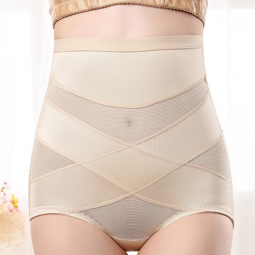 Cross Stripe Slimming Body Shapewear Tummy Corset - Cream |image