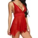 Elegant Lingerie Lace Strap Flower Sleepwear G-string Nightdress - Red |image