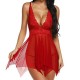 Elegant Lingerie Lace Strap Flower Sleepwear G-string Nightdress - Red |image