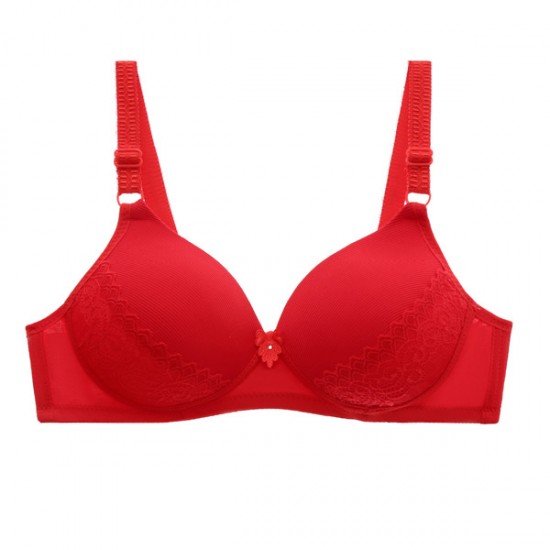 Mesh Lace Light Lined Full Coverage Push Up Women Bra - Red |image