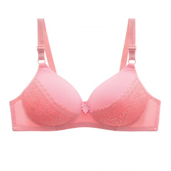 Mesh Lace Light Lined Full Coverage Push Up Women Bra - Pink |image